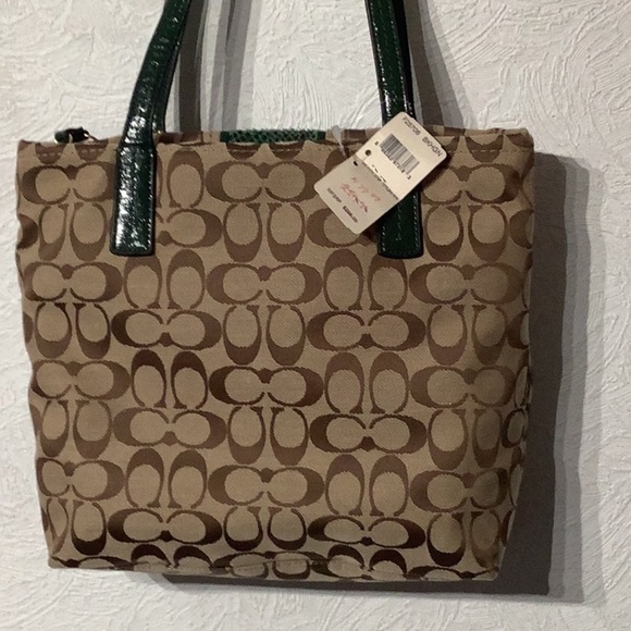 COACH NEW - signature monogram medium sized bag w/ green snake phyton trim - Picture 3 of 9